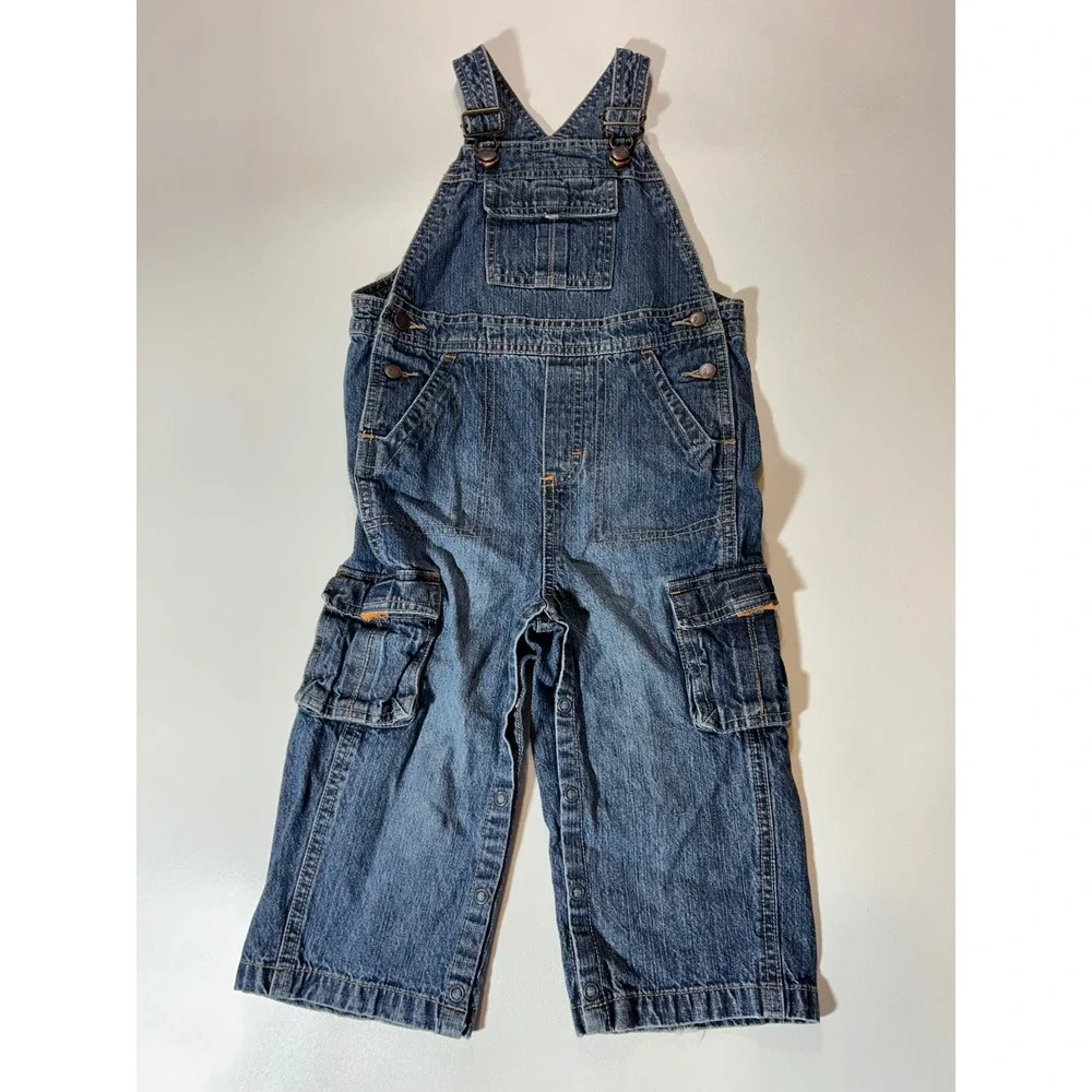 Gymboree Overalls Toddler Boys 2T Blue Denim Excellent Cargo Pockets Snaps